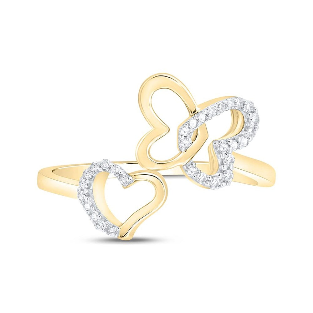 10K Yellow Gold Natural Diamond Butterfly Heart Ring - 1/10 Carat Total Diamond Weight
