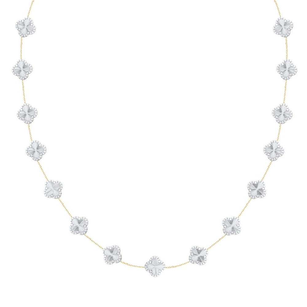 10K Yellow Gold Natural Diamond Clover Necklace (18 Inch) - 2 5/8 Carat Total Diamond Weight