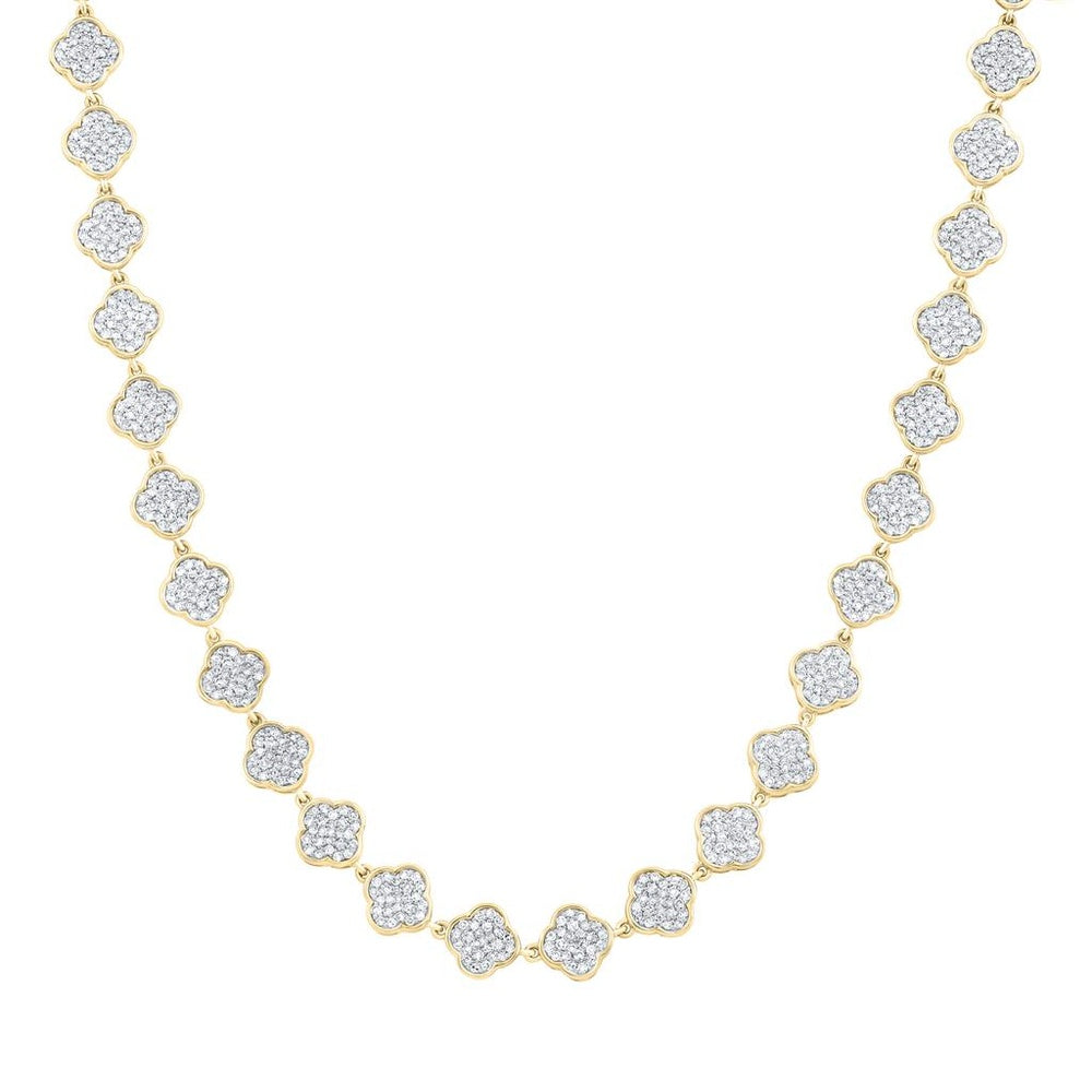 10K Yellow Gold Natural Diamond Clover Necklace (18 Inch) - 4 Carat Total Diamond Weight