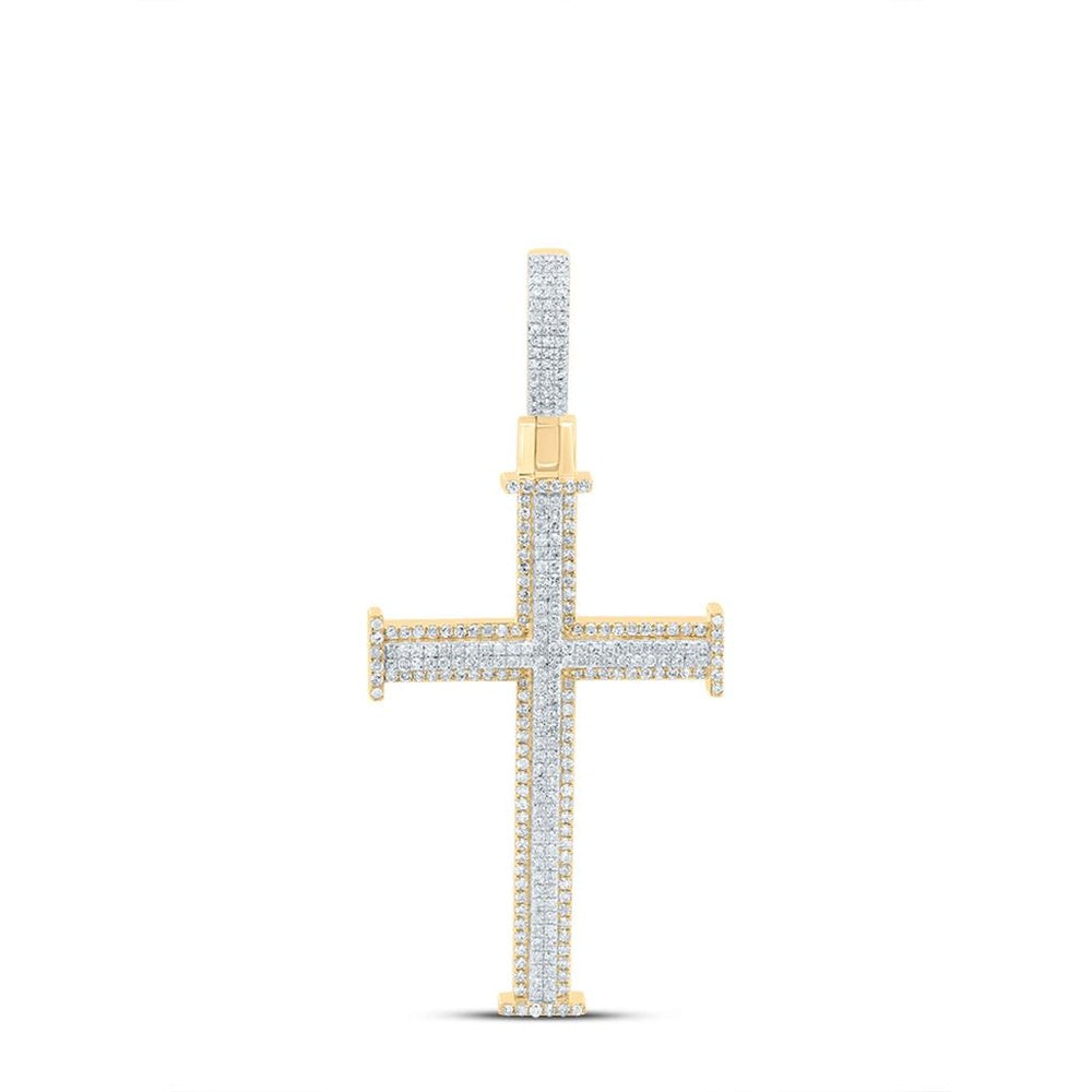 10K Yellow Gold Natural Diamond Cross Pendant - 1 1/3 Carat Total Diamond Weight