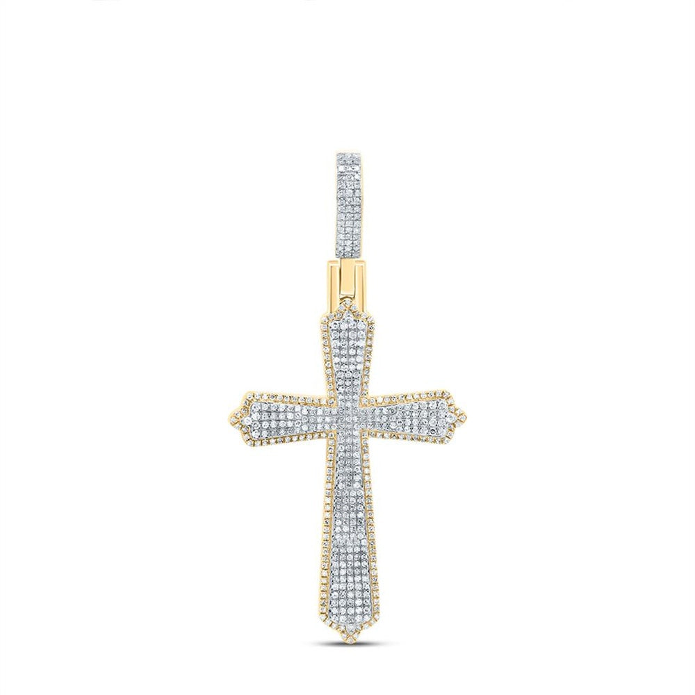 10K Yellow Gold Natural Diamond Cross Pendant - 1 1/5 Carat Total Diamond Weight