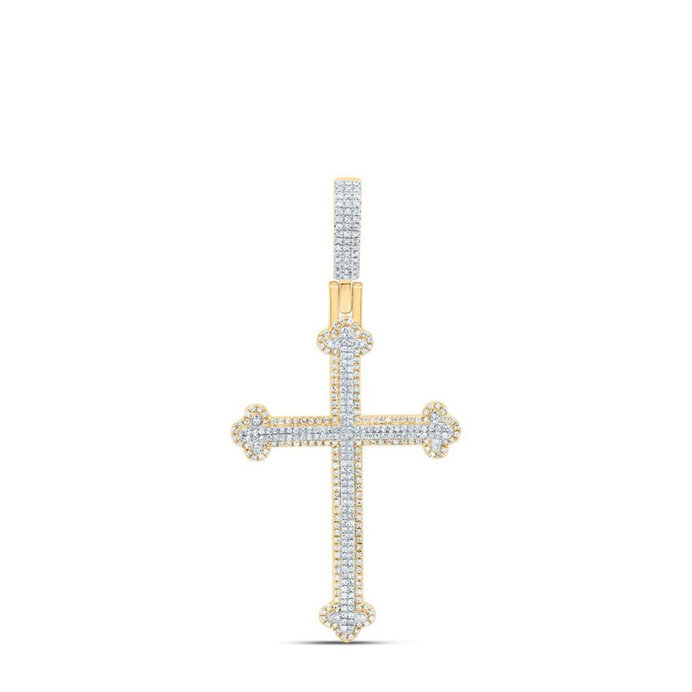 10K Yellow Gold Natural Diamond Cross Pendant - 1 Carat Total Diamond Weight