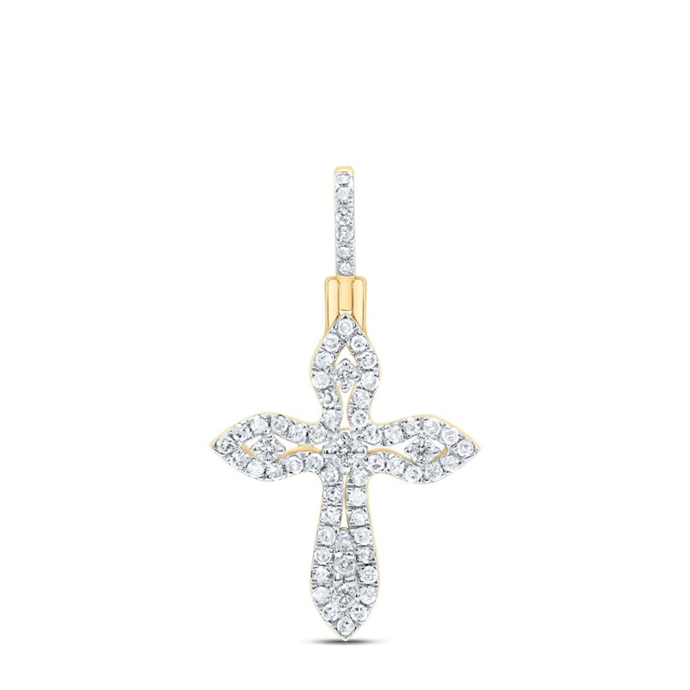 10K Yellow Gold Natural Diamond Cross Pendant - 3/8 Carat Total Diamond Weight