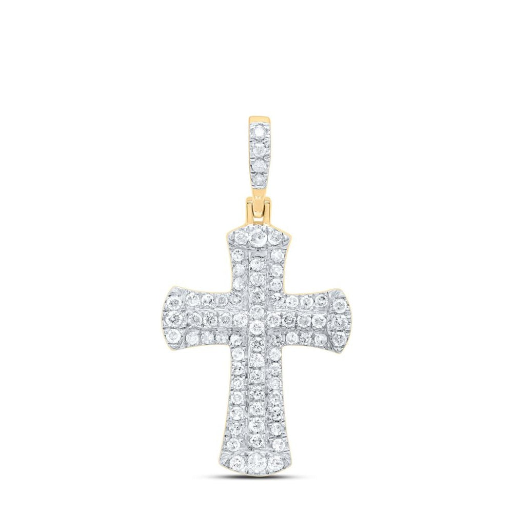 10K Yellow Gold Natural Diamond Cross Pendant - 5/8 Carat Total Diamond Weight