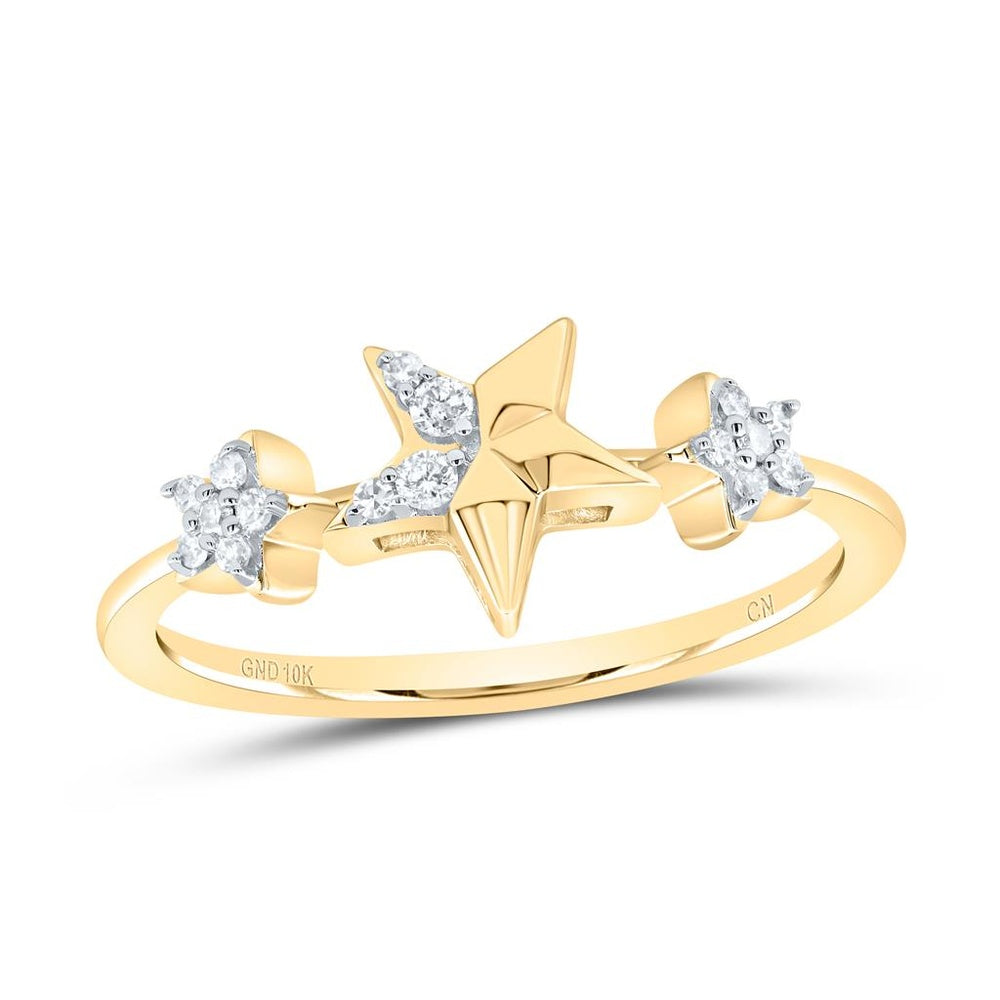 10K Yellow Gold Natural Diamond Gift Star Ring - 1/10 Carat Total Diamond Weight