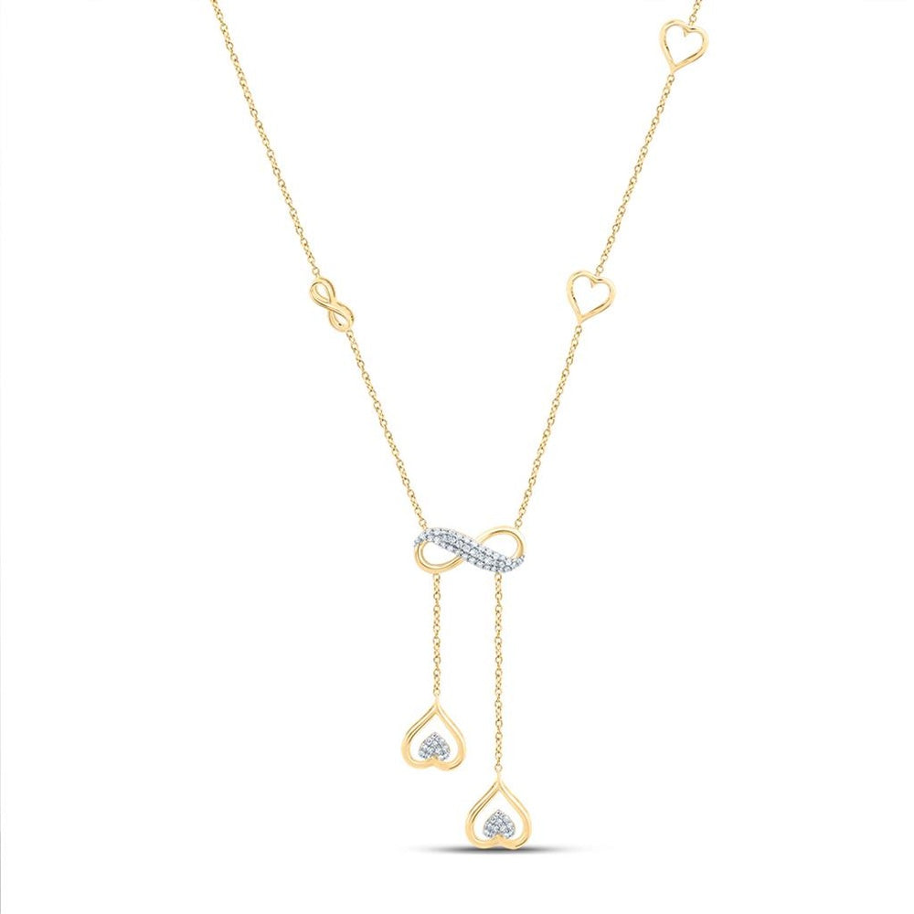 10K Yellow Gold Natural Diamond Heart Infinity Necklace(16 Inch) - 1/5 Carat Total Diamond Weight