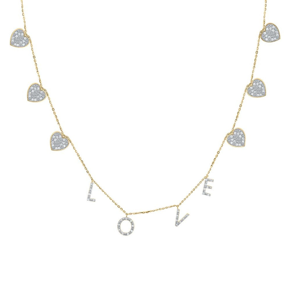 10K Yellow Gold Natural Diamond Heart Love Necklace(16 Inch) - 3/8 Carat Total Diamond Weight