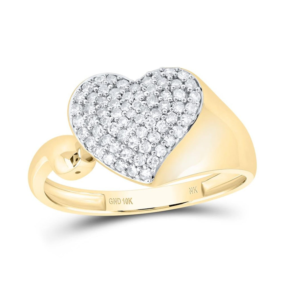10K Yellow Gold Natural Diamond Heart Ring - 1/3 Carat Total Diamond Weight