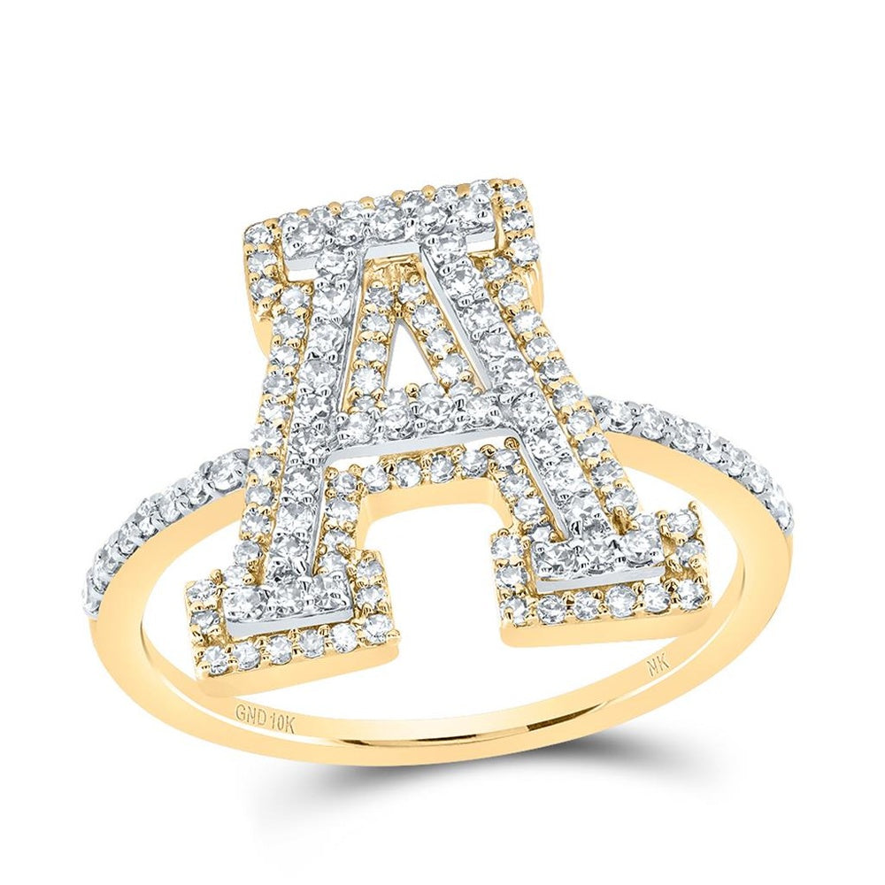 10K Yellow Gold Natural Diamond Initial "A" Ring - 1/2 Carat Total Diamond Weight