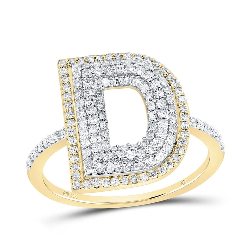 10K Yellow Gold Natural Diamond Initial "D" Ring - 1/2 Carat Total Diamond Weight