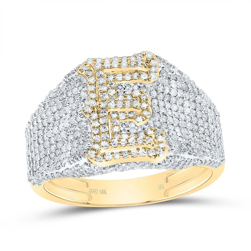 10K Yellow Gold Natural Diamond Initial "E" Men's Ring - 1 5/8 Carat Total Diamond Weight