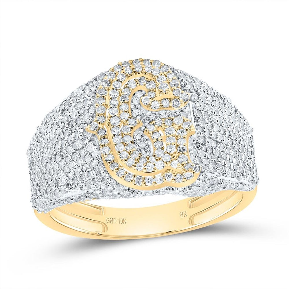 10K Yellow Gold Natural Diamond Initial "G" Men's Ring - 1 3/4 Carat Total Diamond Weight