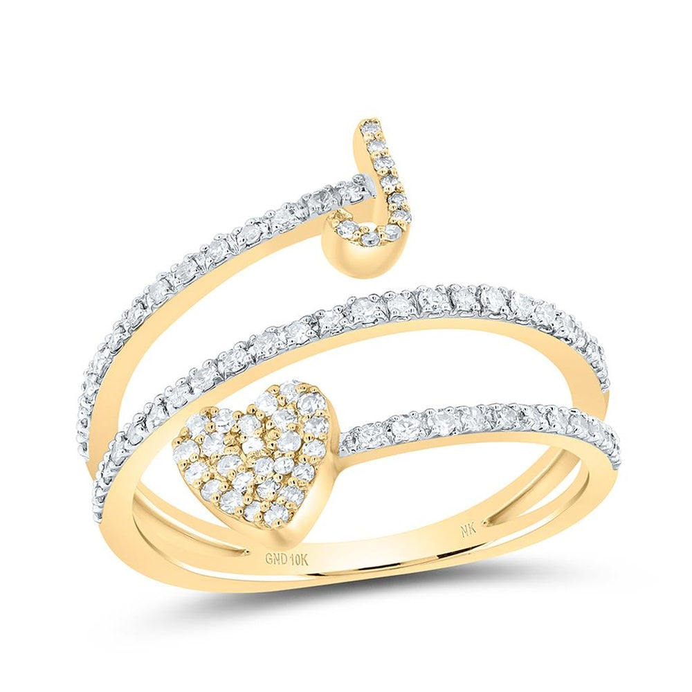 10K Yellow Gold Natural Diamond Initial "J" Heart Ring - 3/8 Carat Total Diamond Weight