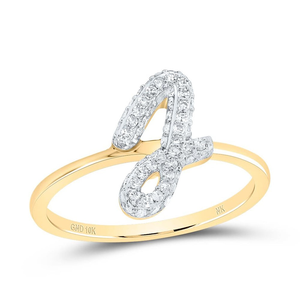 10K Yellow Gold Natural Diamond Initial "J" Ring - 1/4 Carat Total Diamond Weight