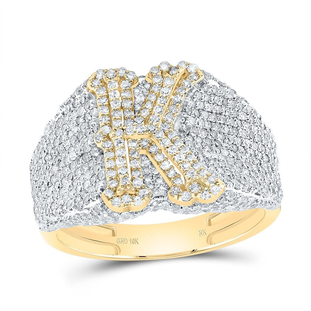 10K Yellow Gold Natural Diamond Initial "K" Men's Ring - 1 7/8 Carat Total Diamond Weight