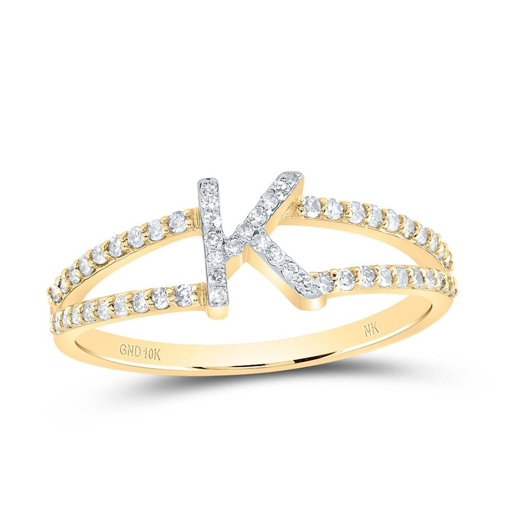 10K Yellow Gold Natural Diamond Initial "K" Ring - 1/4 Carat Total Diamond Weight