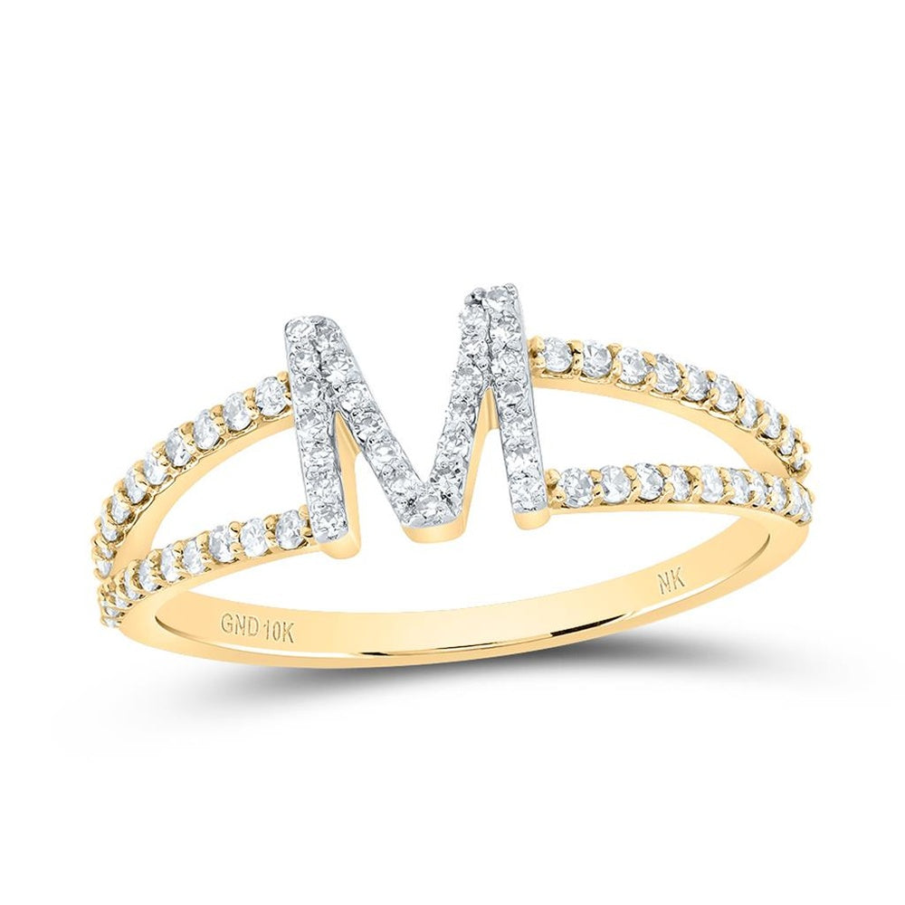10K Yellow Gold Natural Diamond Initial "M" Ring - 1/4 Carat Total Diamond Weight
