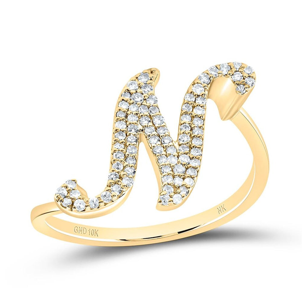 10K Yellow Gold Natural Diamond Initial "N" Ring - 1/4 Carat Total Diamond Weight