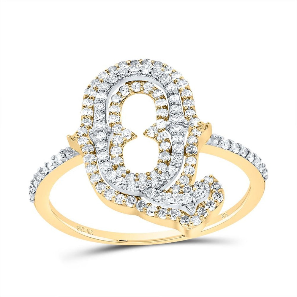 10K Yellow Gold Natural Diamond Initial "Q" Ring - 1/2 Carat Total Diamond Weight