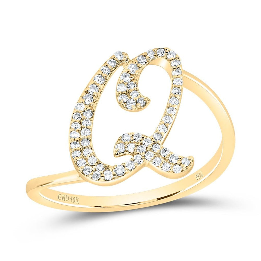 10K Yellow Gold Natural Diamond Initial "Q" Ring - 1/5 Carat Total Diamond Weight
