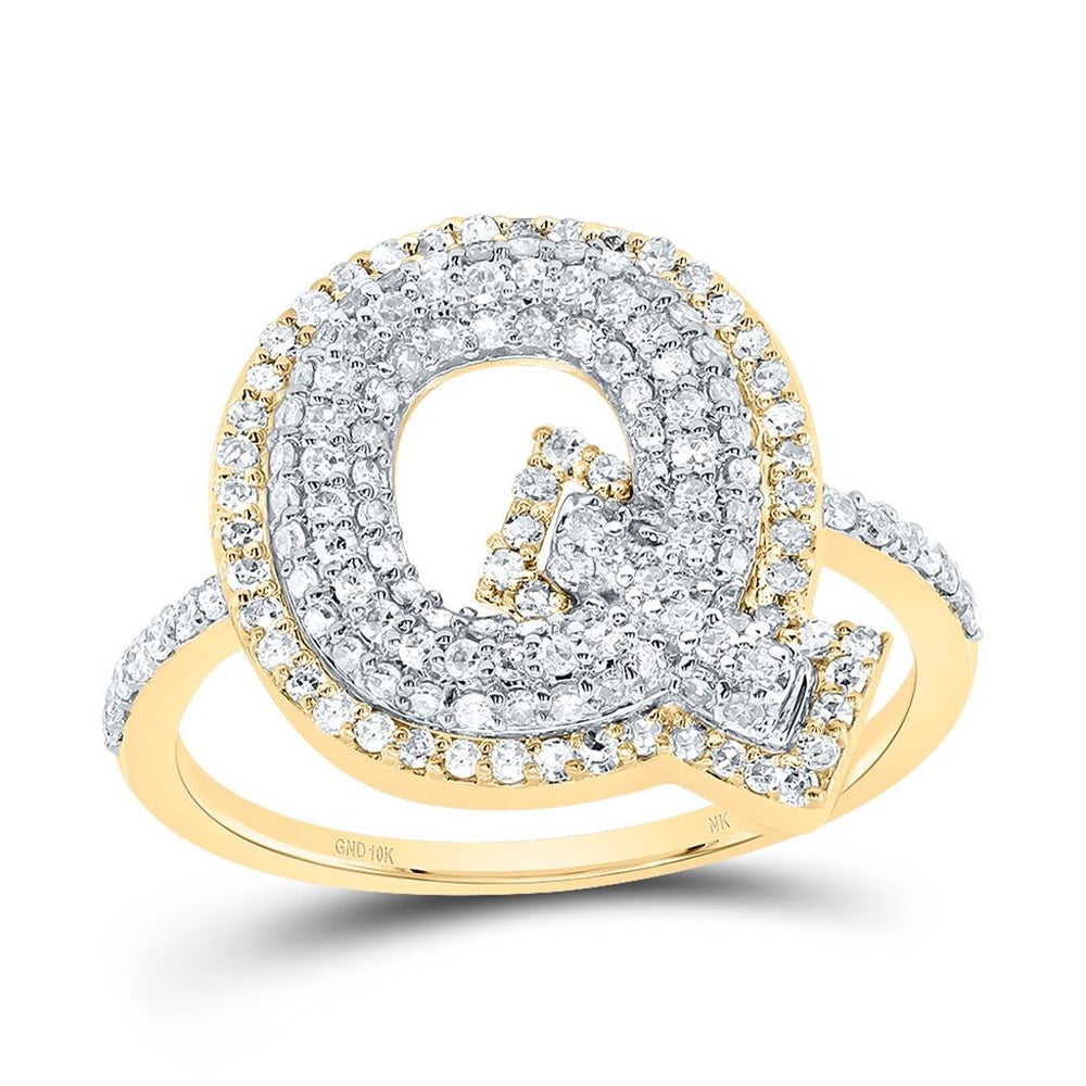 10K Yellow Gold Natural Diamond Initial "Q" Ring - 5/8 Carat Total Diamond Weight