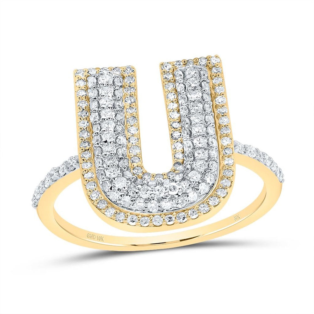 10K Yellow Gold Natural Diamond Initial "U" Ring - 1/2 Carat Total Diamond Weight