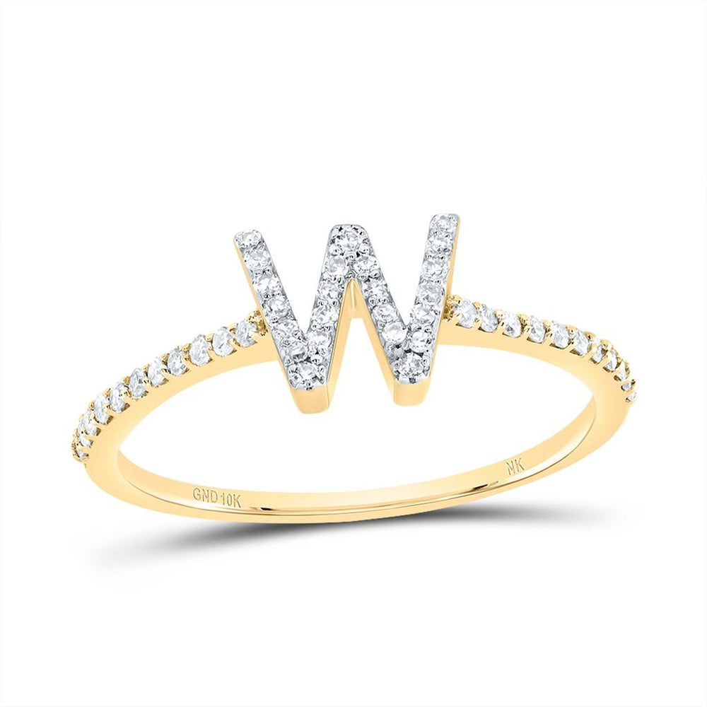 10K Yellow Gold Natural Diamond Initial "W" Ring - 1/5 Carat Total Diamond Weight