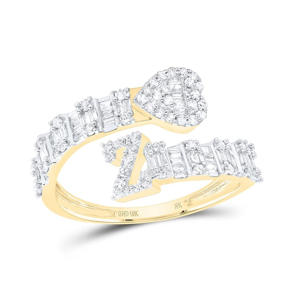 10K Yellow Gold Natural Diamond Initial "Z" Heart Cuff Ring - 5/8 Carat Total Diamond Weight