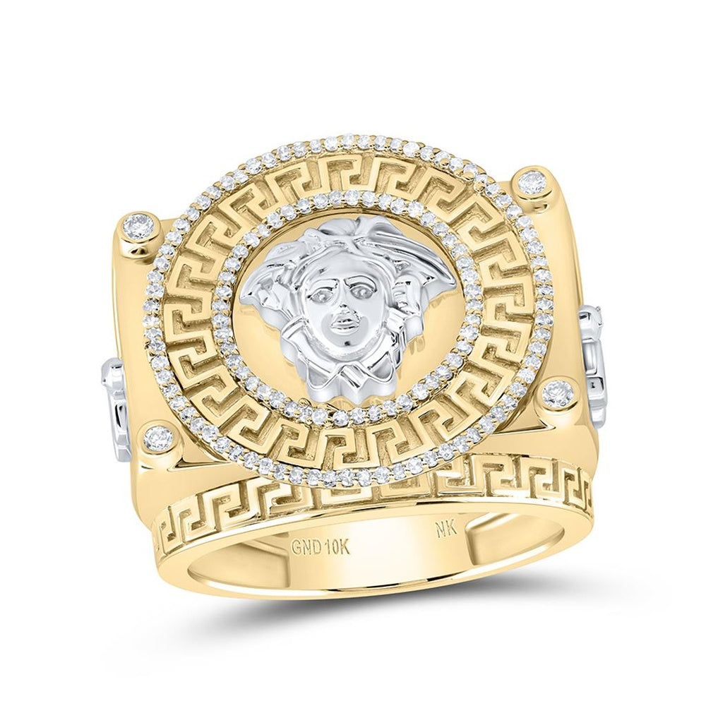 10K Yellow Gold Natural Diamond Medusa Men's Ring - 3/8 Carat Total Diamond Weight