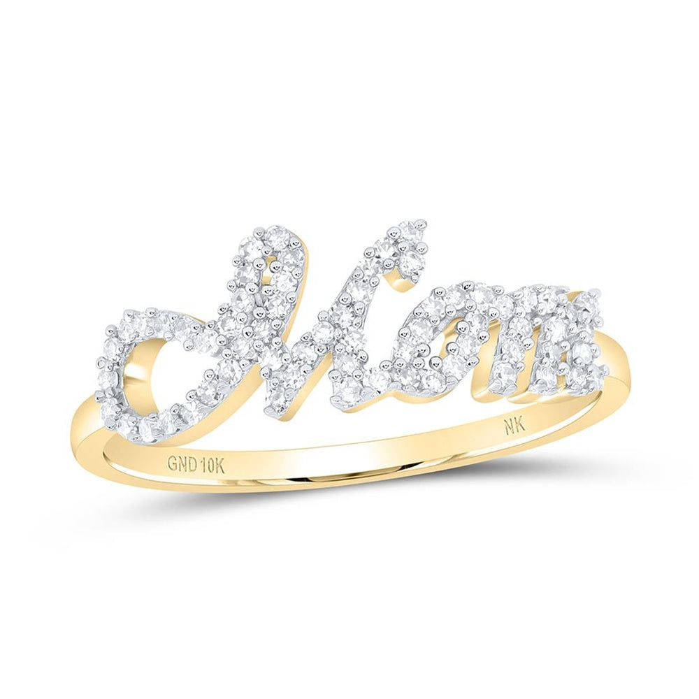 10K Yellow Gold Natural Diamond "Mom" Ring - 1/5 Carat Total Diamond Weight