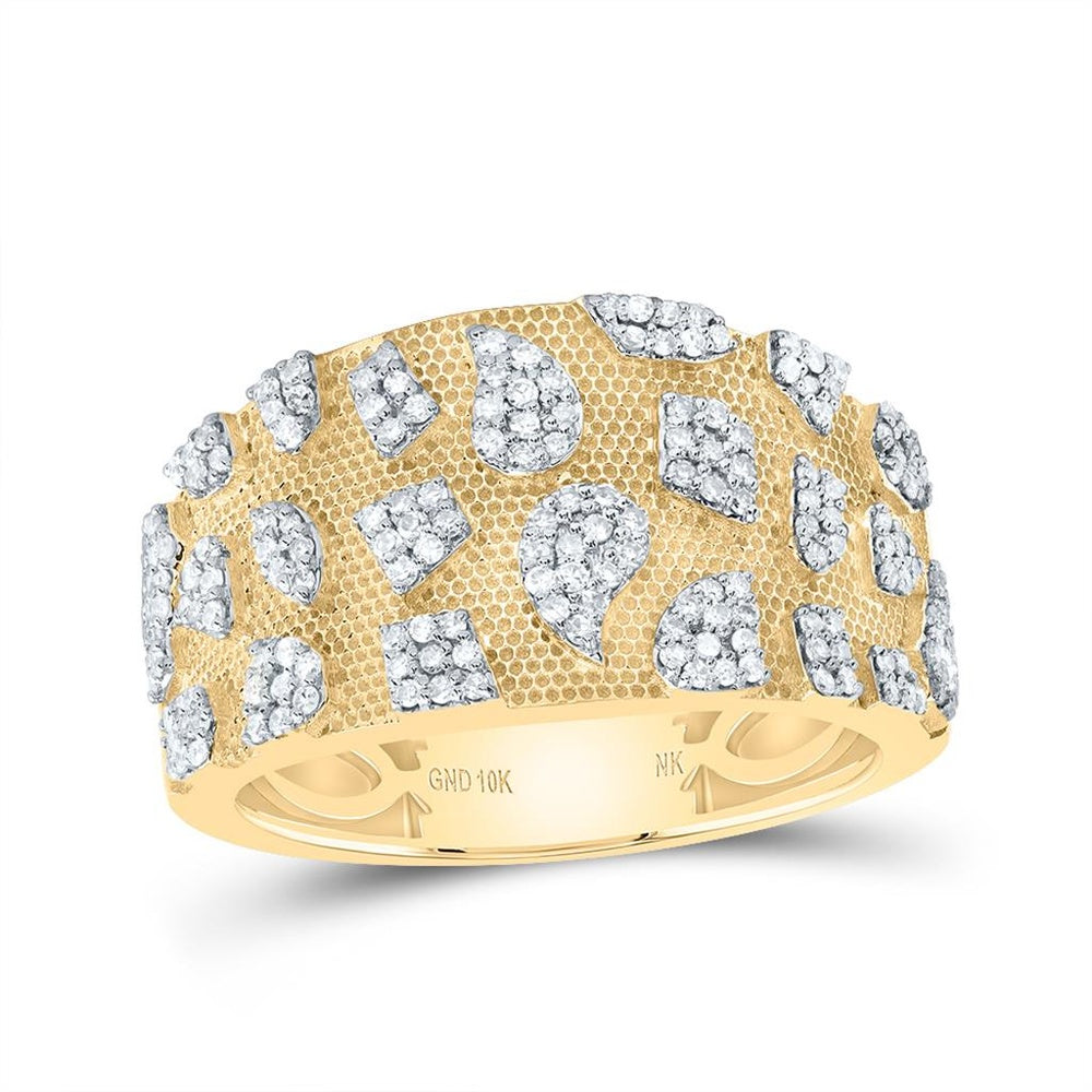 10K Yellow Gold Natural Diamond Nugget Men's Ring - 5/8 Carat Total Diamond Weight