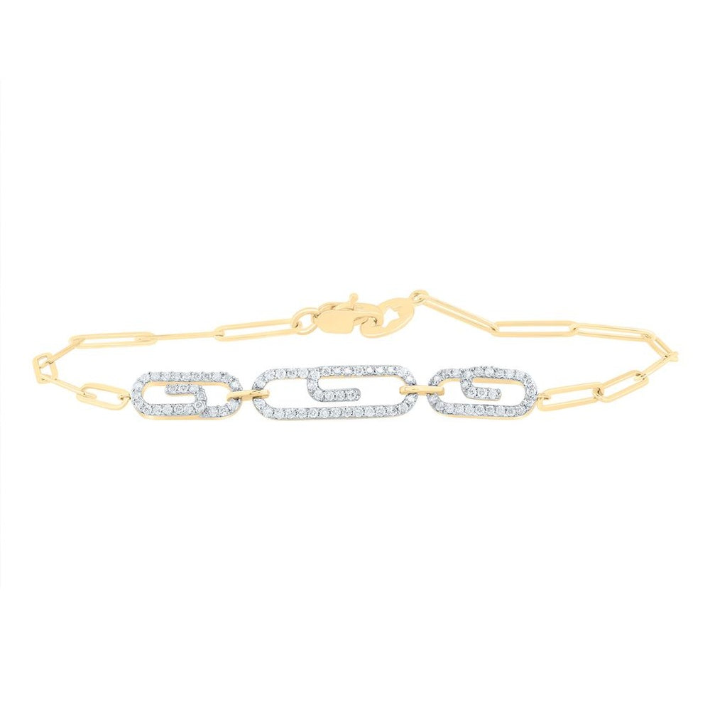 10K Yellow Gold Natural Diamond Paper Clip Bracelet (7 Inch) - 1/2 Carat Total Diamond Weight