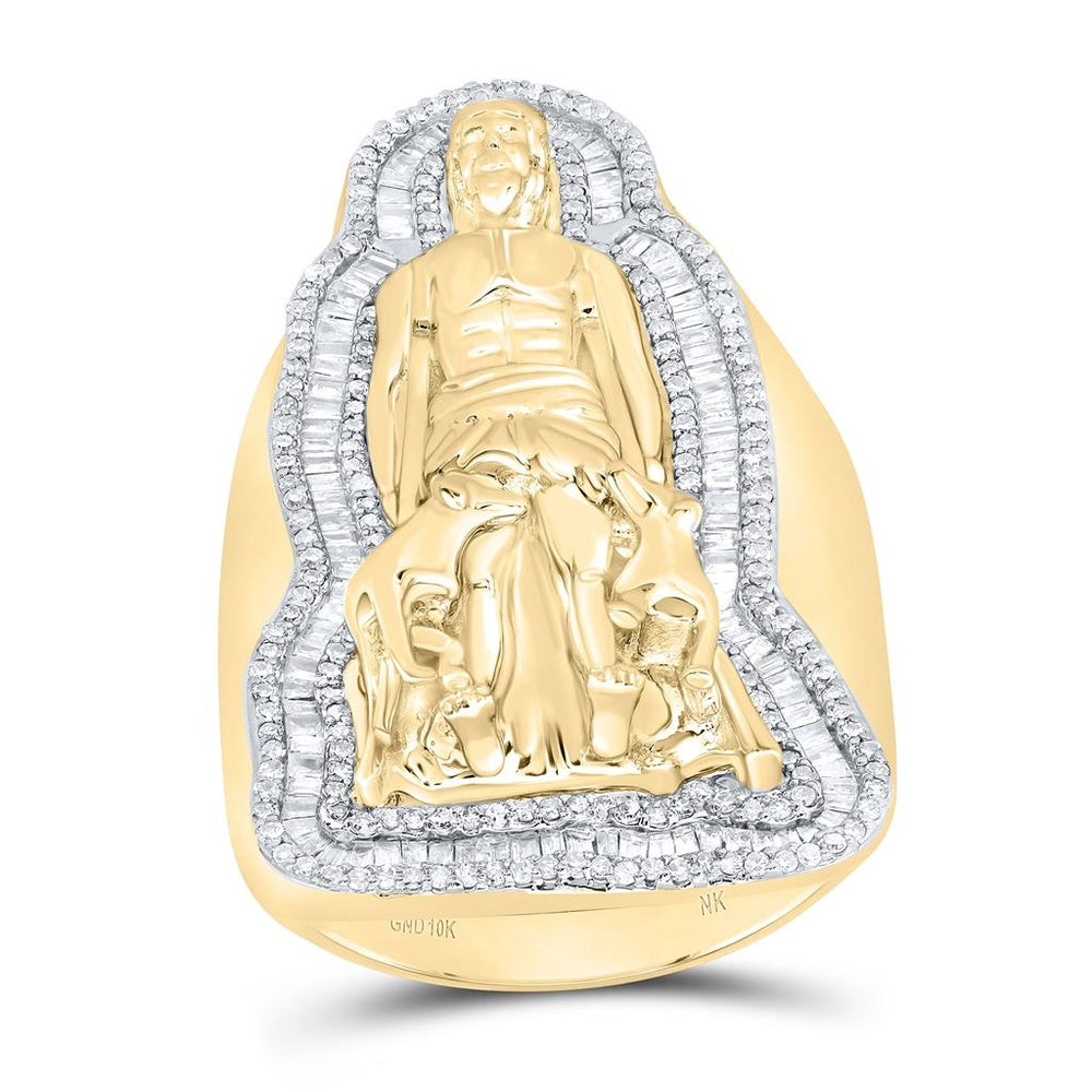 10K Yellow Gold Natural Diamond St. Lazaro Men's Ring - 1 Carat Total Diamond Weight