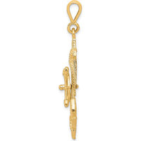 10K Yellow Gold Nautical Anchor Charm Pendant - Solid Polished Design, 45mm Length, 26mm Width