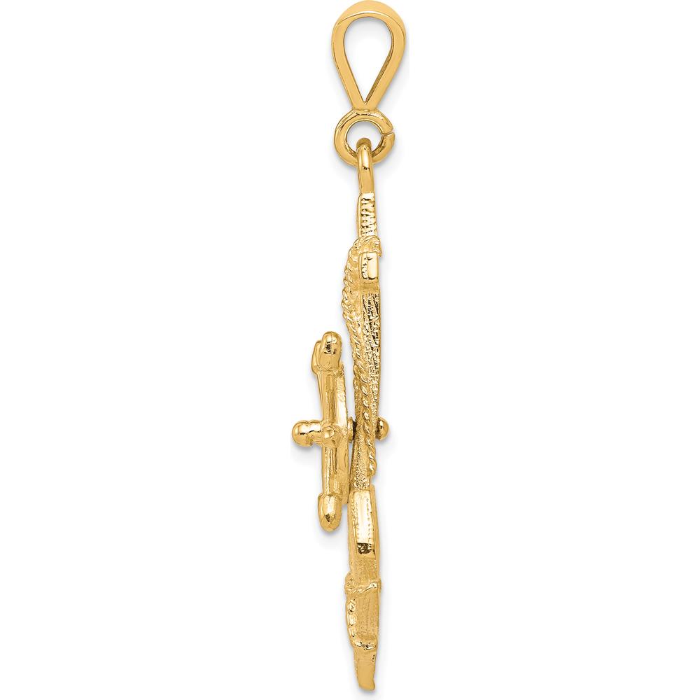 10K Yellow Gold Nautical Anchor Charm Pendant - Solid Polished Design, 45mm Length, 26mm Width