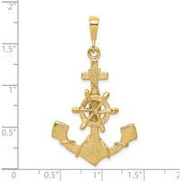 10K Yellow Gold Nautical Anchor Charm Pendant - Solid Polished Design, 45mm Length, 26mm Width