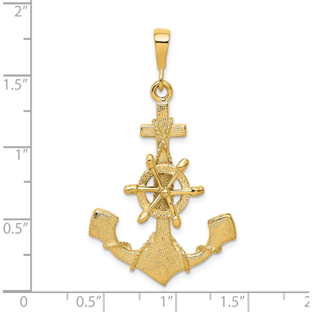 10K Yellow Gold Nautical Anchor Charm Pendant - Solid Polished Design, 45mm Length, 26mm Width