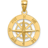 10K Yellow Gold Nautical Compass Charm Pendant - Solid and Polished Design