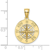 10K Yellow Gold Nautical Compass Charm Pendant - Solid and Polished Design