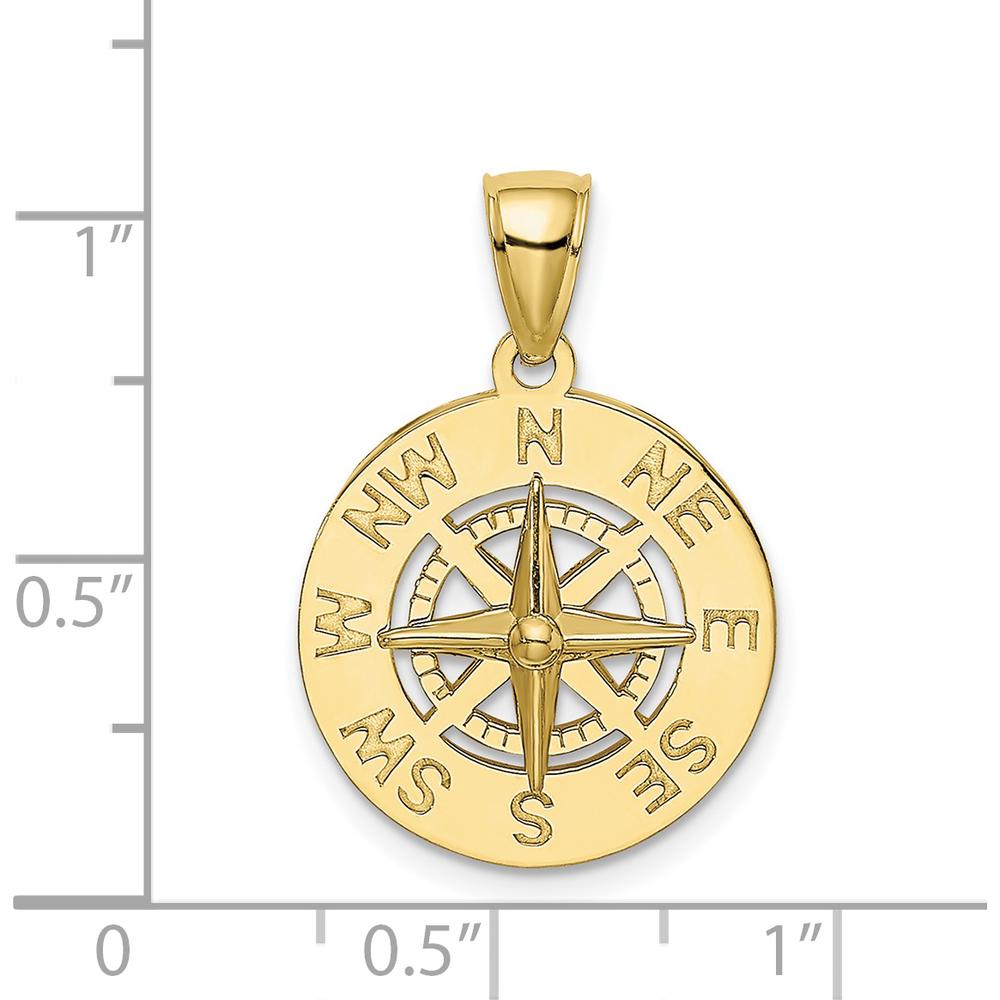 10K Yellow Gold Nautical Compass Charm Pendant - Solid and Polished Design