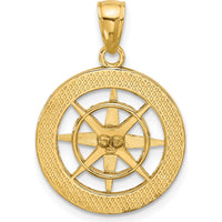 10K Yellow Gold Nautical Compass Charm Pendant - Solid and Polished Design