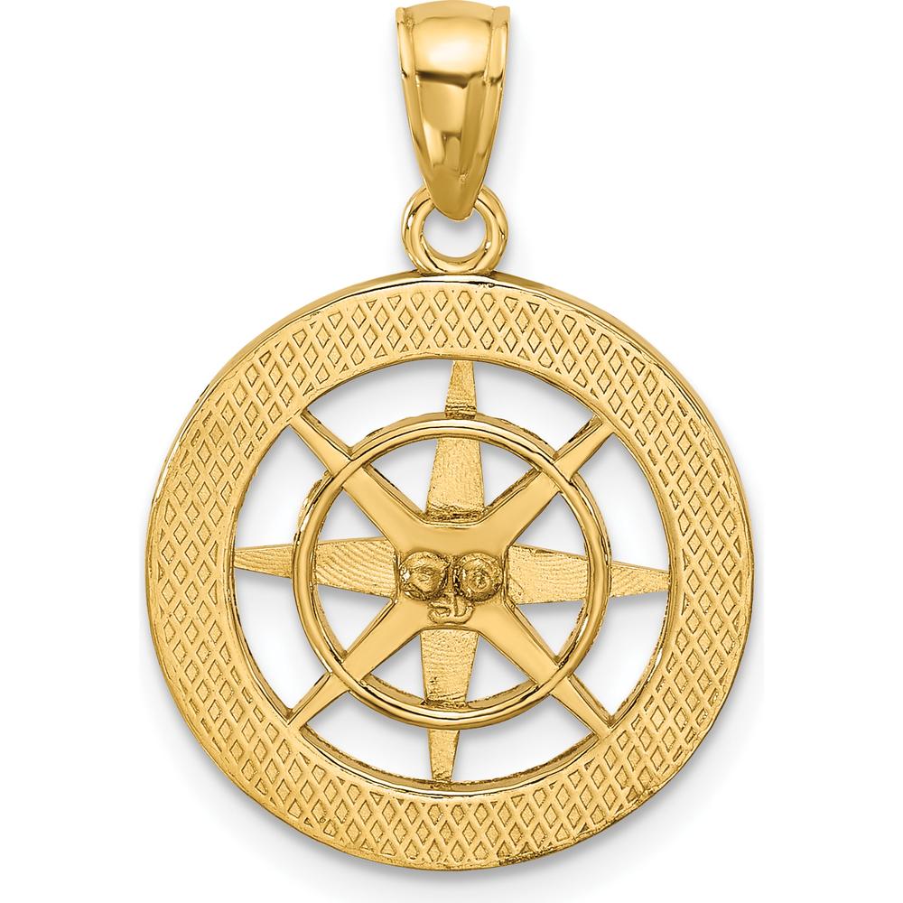 10K Yellow Gold Nautical Compass Charm Pendant - Solid and Polished Design