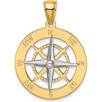 10K Yellow Gold Nautical Compass Charm with White Rhodium Needle