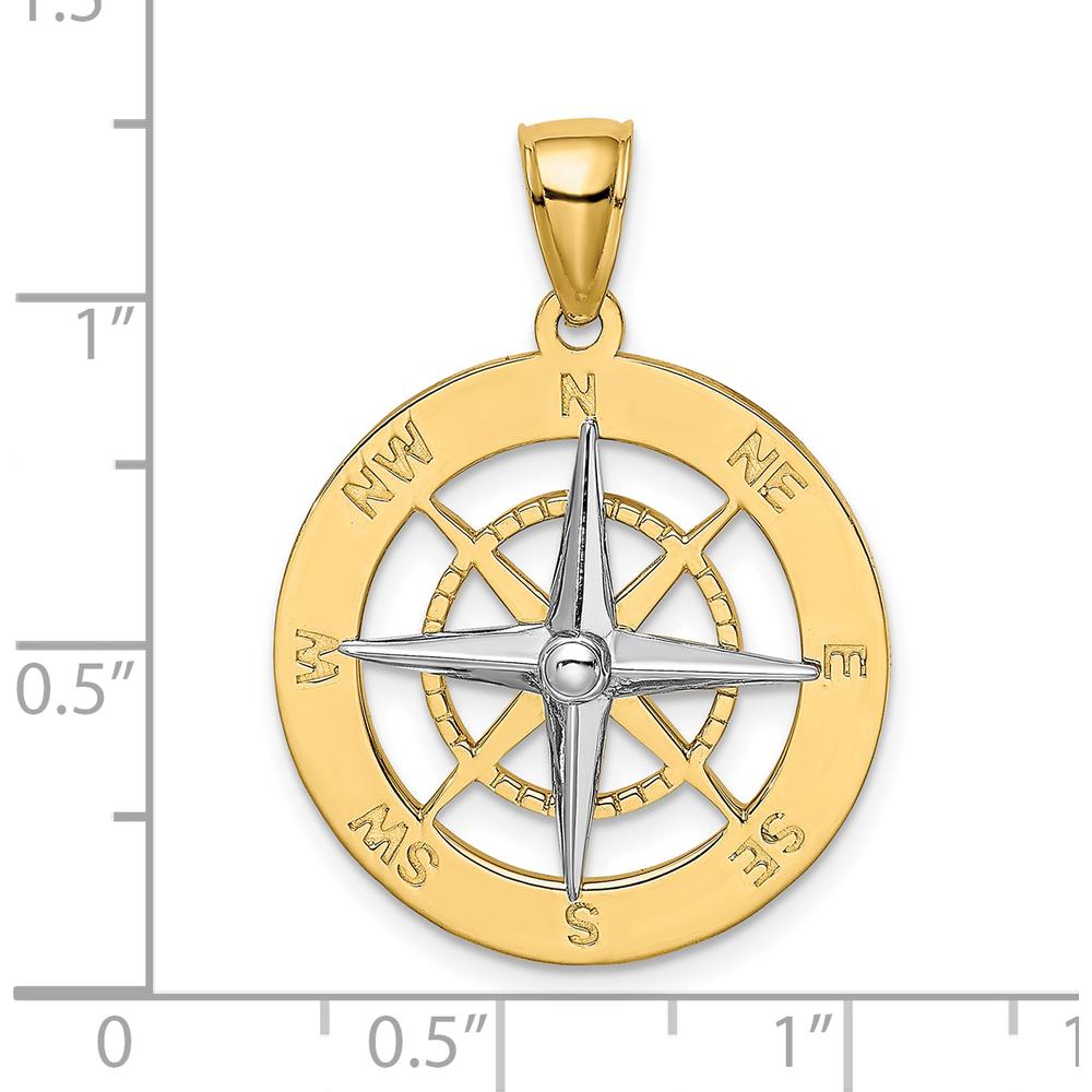 10K Yellow Gold Nautical Compass Charm with White Rhodium Needle
