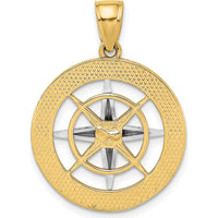 10K Yellow Gold Nautical Compass Charm with White Rhodium Needle