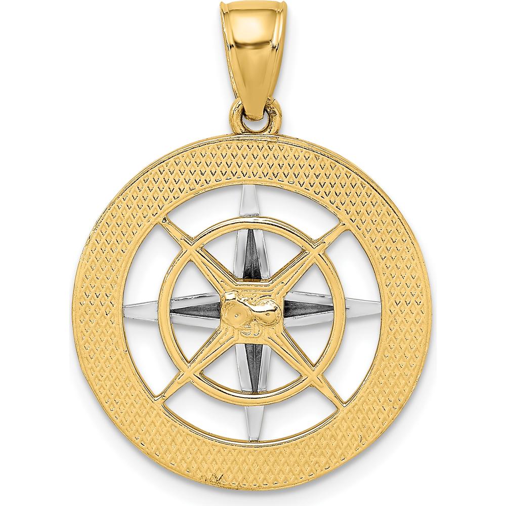10K Yellow Gold Nautical Compass Charm with White Rhodium Needle