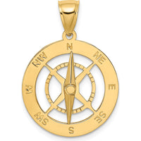 10K Yellow Gold Nautical Compass Pendant with Moveable Needle Charm - Polished Finish