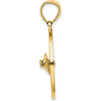 10K Yellow Gold Nautical Compass Pendant with Moveable Needle Charm - Polished Finish