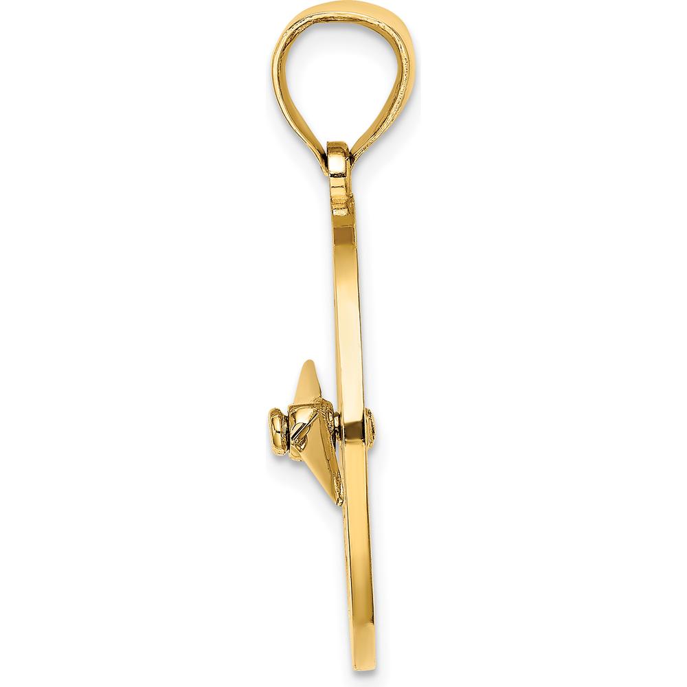 10K Yellow Gold Nautical Compass Pendant with Moveable Needle Charm - Polished Finish