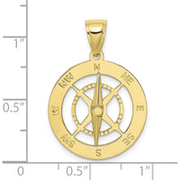 10K Yellow Gold Nautical Compass Pendant with Moveable Needle Charm - Polished Finish